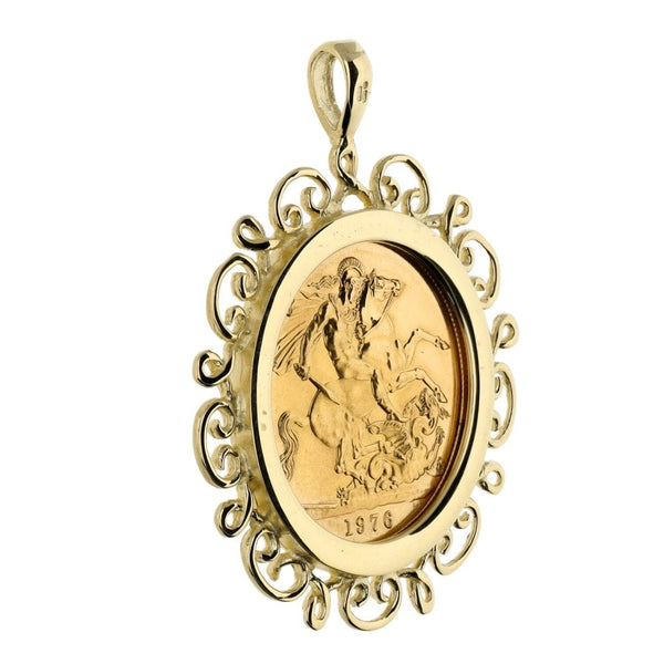 1976 Full Sovereign Coin Mounted Pendant - 11.8g