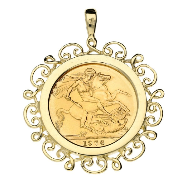 1976 Full Sovereign Coin Mounted Pendant - 11.8g