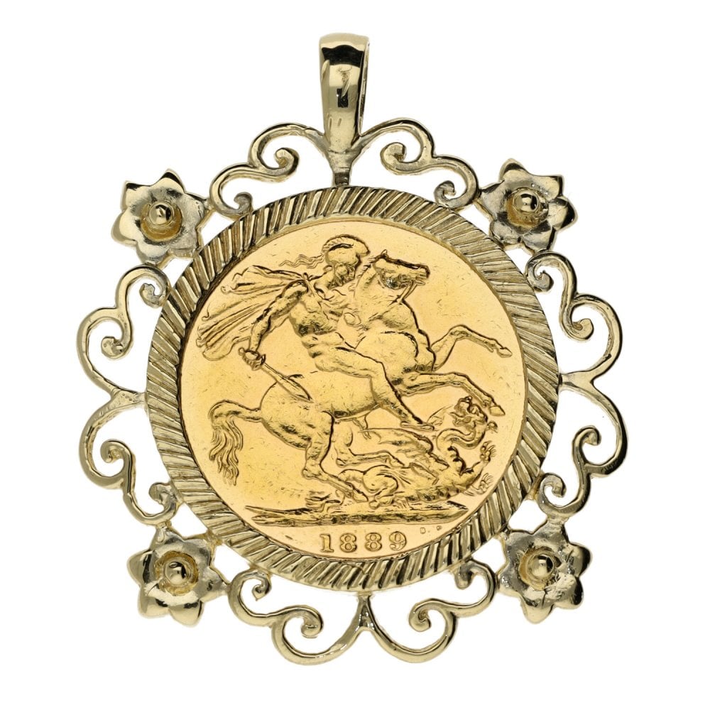 1889 Yellow Gold Full Sovereign Coin Pendant - 11.9g