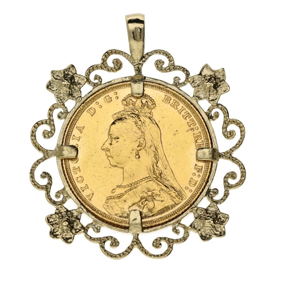 1889 Yellow Gold Full Sovereign Coin Pendant - 11.9g