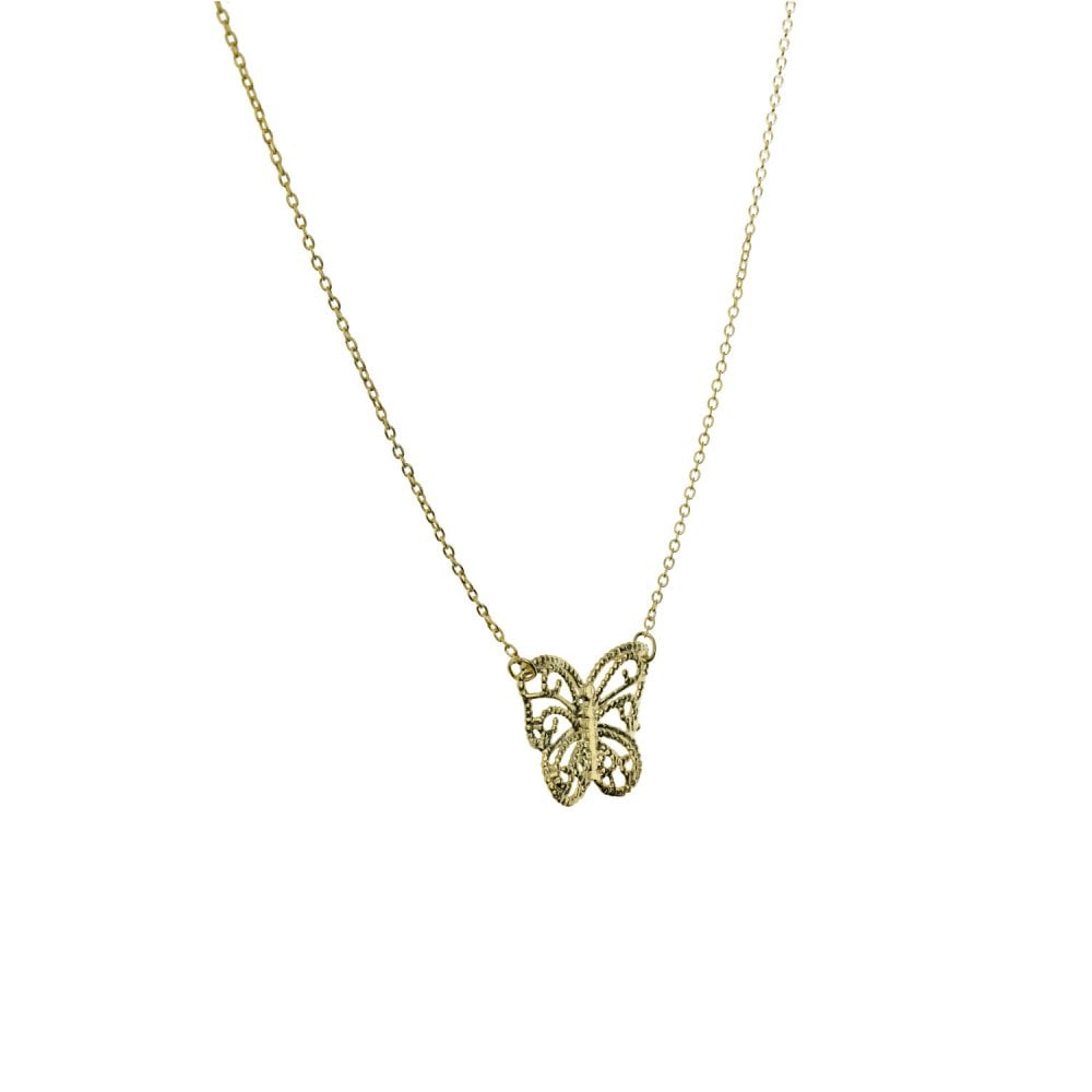 9ct Yellow Gold Filigree Butterfly Pendant & Necklace -18" -1.7g