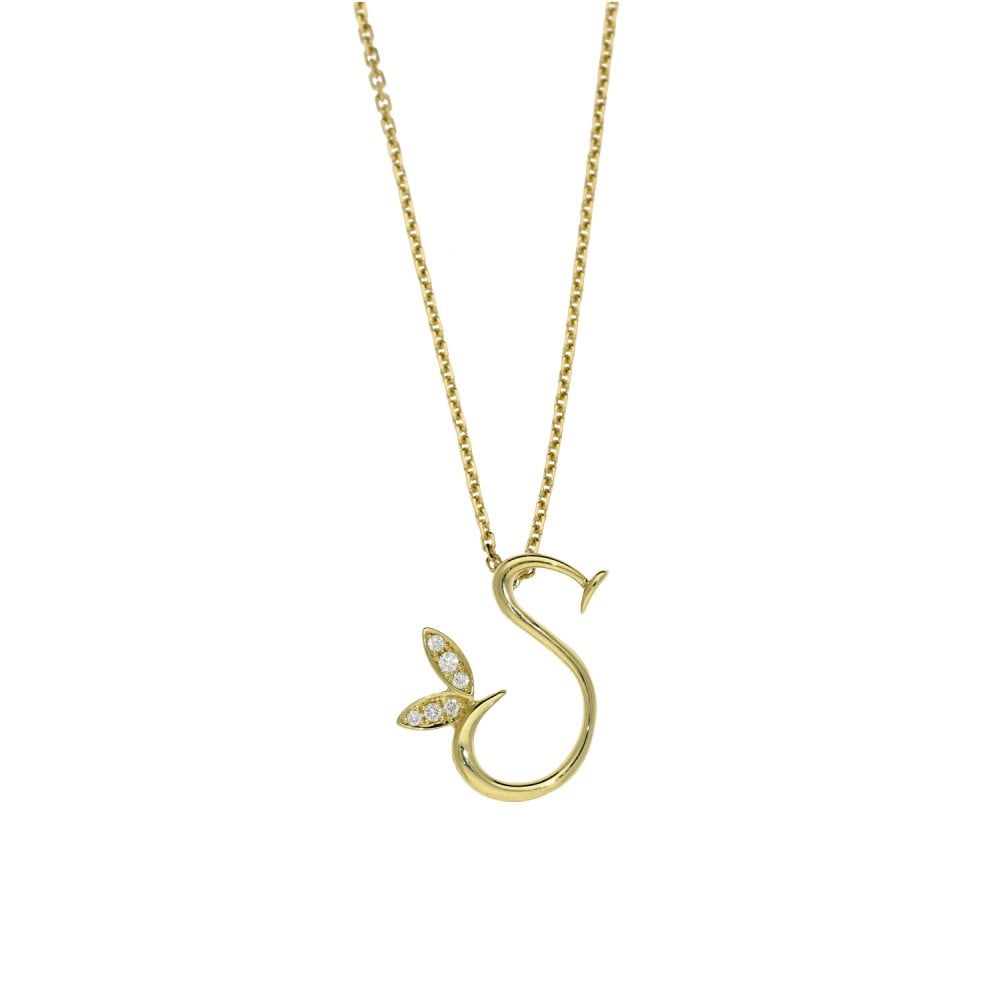 Ladies 18ct Yellow Gold Diamond Set Initial S Pendant & Chain