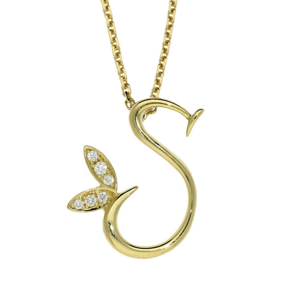 Ladies 18ct Yellow Gold Diamond Set Initial S Pendant & Chain