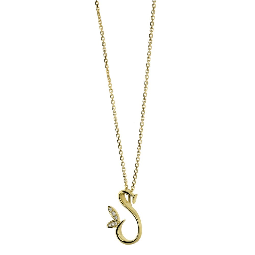Ladies 18ct Yellow Gold Diamond Set Initial S Pendant & Chain