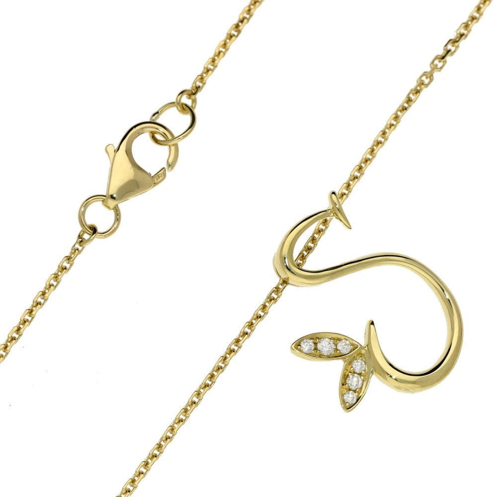 Ladies 18ct Yellow Gold Diamond Set Initial S Pendant & Chain