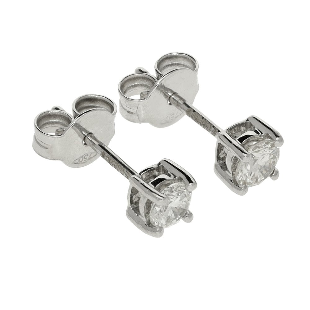 Ladies 18ct White Gold Round Diamond Stud Earrings - 0.50ct