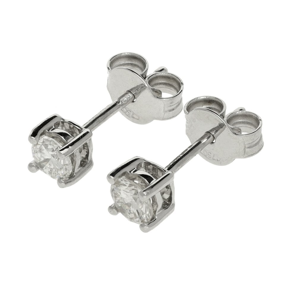 Ladies 18ct White Gold Round Diamond Stud Earrings - 0.50ct
