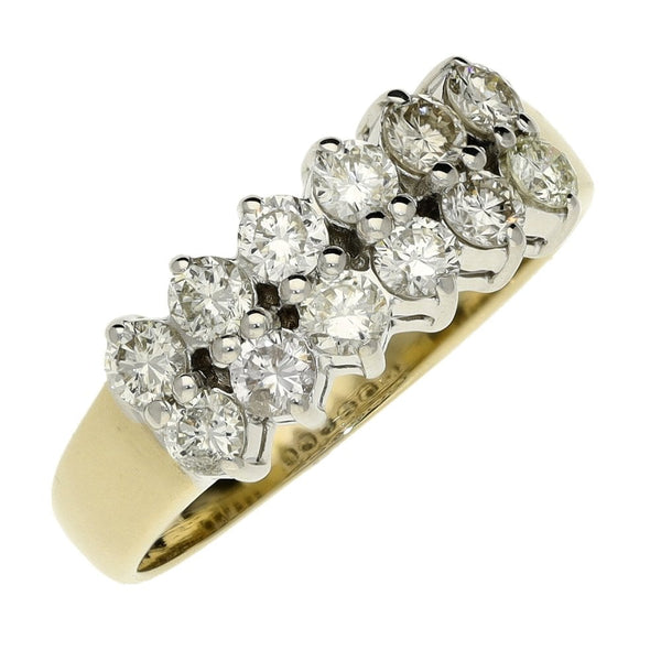 Ladies 18ct Yellow Gold Diamond Set Double Row Ring - 0.96ct