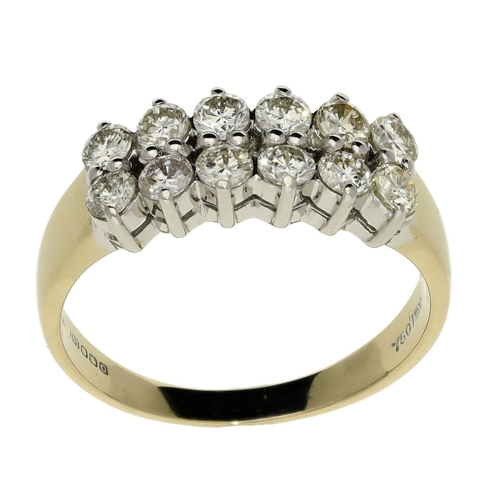 Ladies 18ct Yellow Gold Diamond Set Double Row Ring - 0.96ct