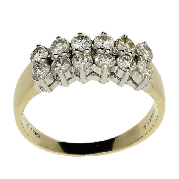 Ladies 18ct Yellow Gold Diamond Set Double Row Ring - 0.96ct