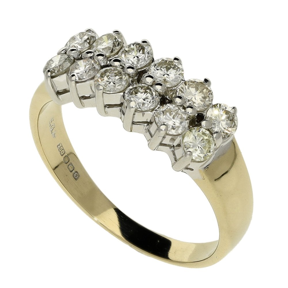 Ladies 18ct Yellow Gold Diamond Set Double Row Ring - 0.96ct