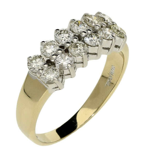 Ladies 18ct Yellow Gold Diamond Set Double Row Ring - 0.96ct