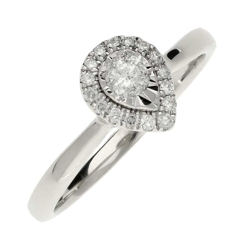 Ladies 9ct White Gold Pear Shape Diamond Cluster Ring