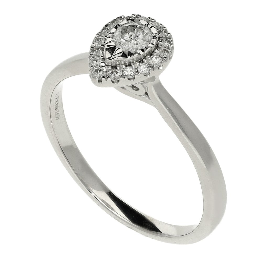 Ladies 9ct White Gold Pear Shape Diamond Cluster Ring