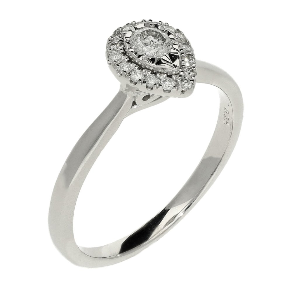 Ladies 9ct White Gold Pear Shape Diamond Cluster Ring