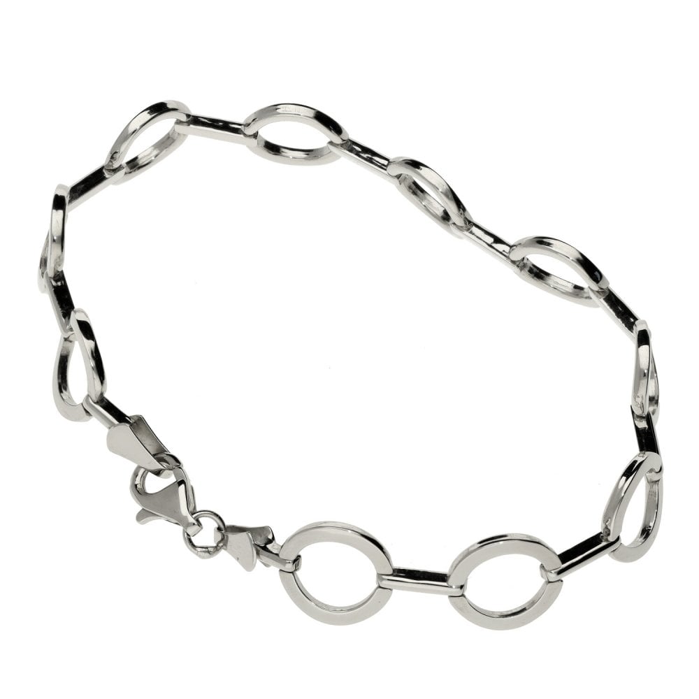 Ladies 9ct White Gold Open Circle & Bar Link Bracelet