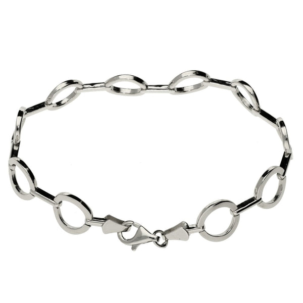 Ladies 9ct White Gold Open Circle & Bar Link Bracelet