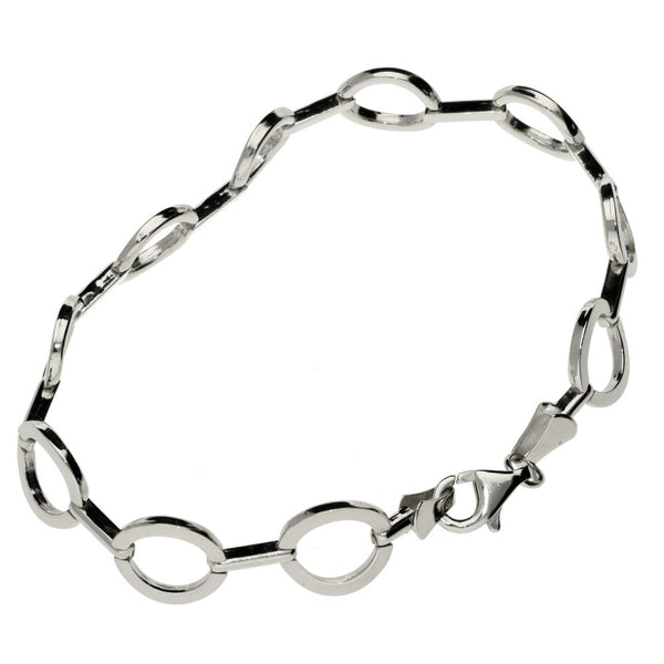 Ladies 9ct White Gold Open Circle & Bar Link Bracelet