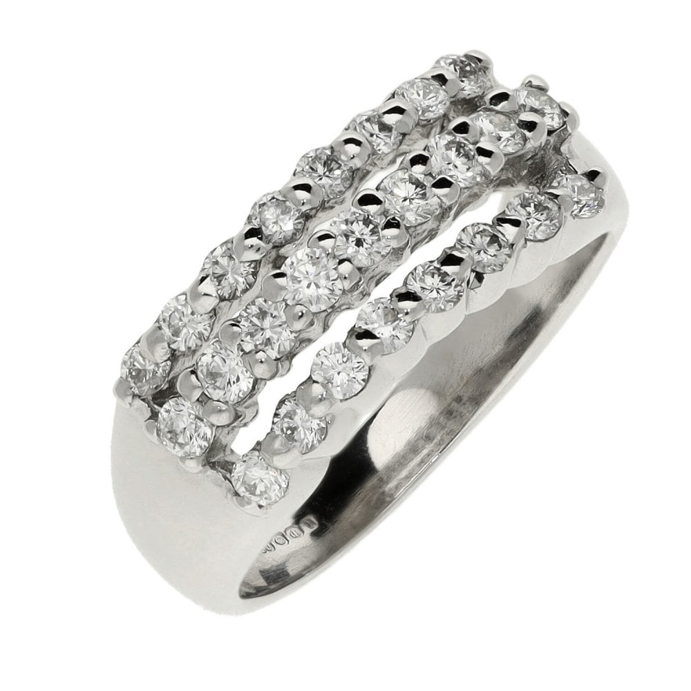 Ladies 18ct White Gold Three Row Diamond  Ring - 0.50ct