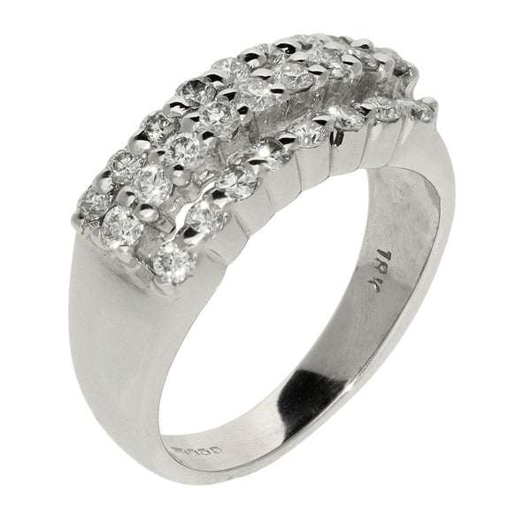 Ladies 18ct White Gold Three Row Diamond  Ring - 0.50ct