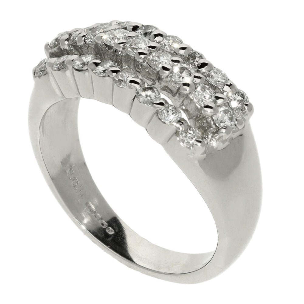 Ladies 18ct White Gold Three Row Diamond  Ring - 0.50ct