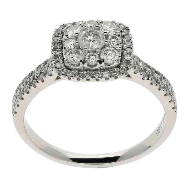 Ladies 18ct White Gold Diamond Cluster Ring - 0.86ct