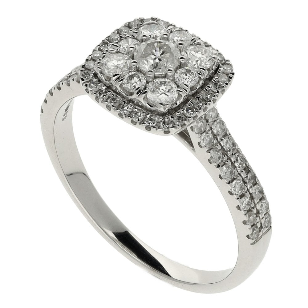 Ladies 18ct White Gold Diamond Cluster Ring - 0.86ct