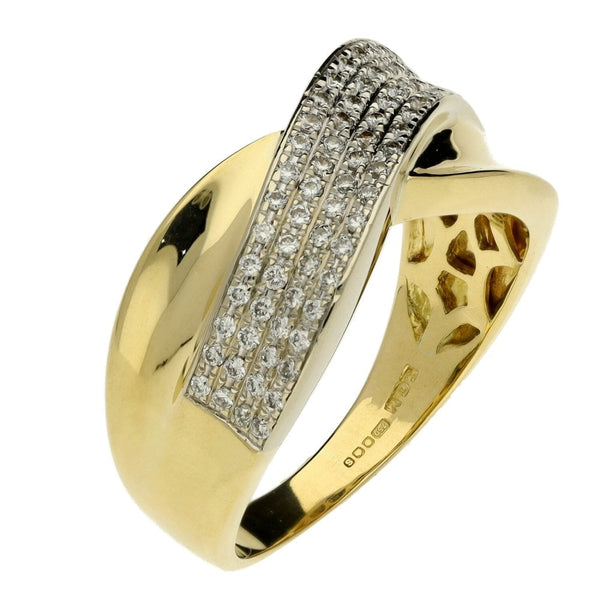 Ladies 18ct Yellow Gold Diamond Cross Over Band Ring - 0.50ct