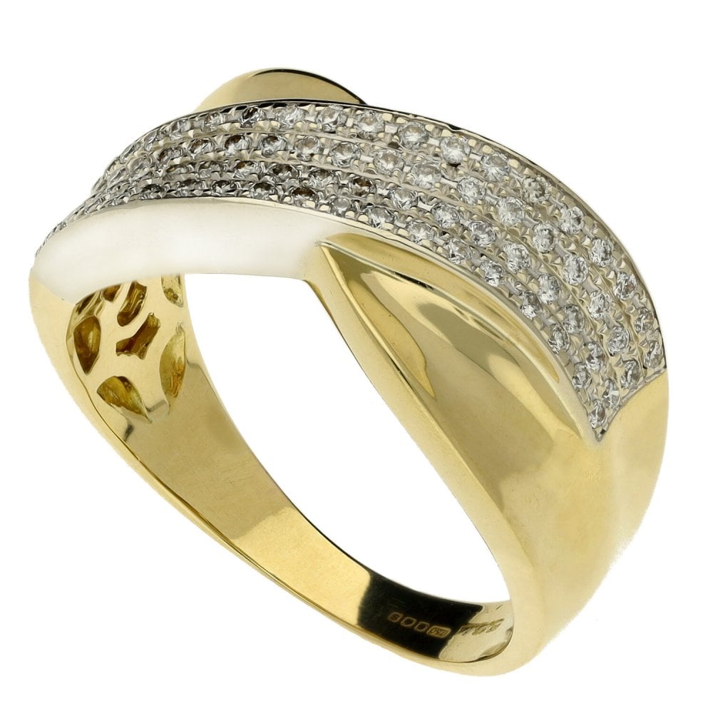 Ladies 18ct Yellow Gold Diamond Cross Over Band Ring - 0.50ct