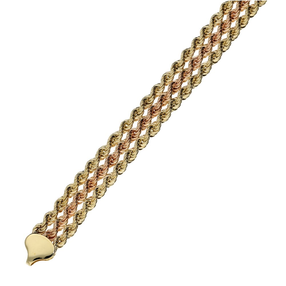 Ladies 9ct Rose & Yellow Gold Three Row Rope Bracelet - 7"