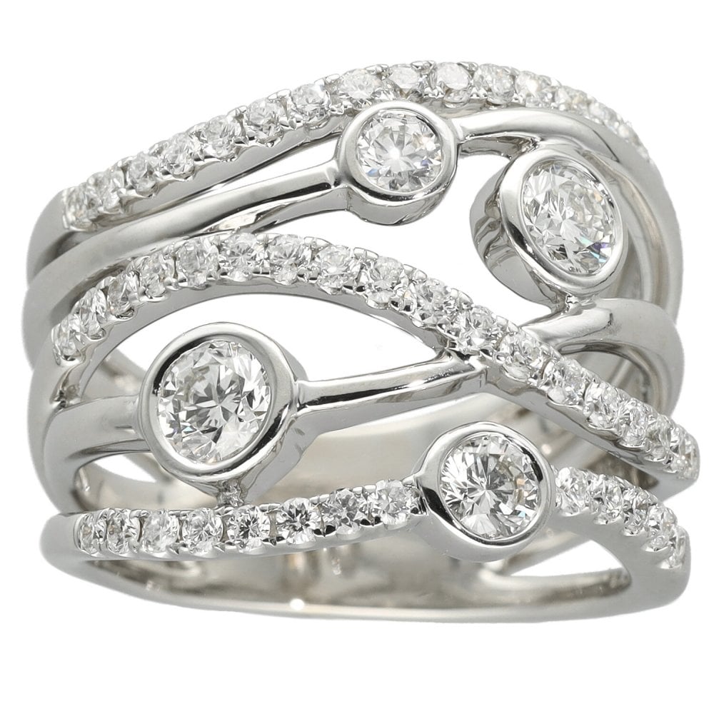 Ladies 18ct White Gold Lunar Diamond Pave Band Ring 1.53ct