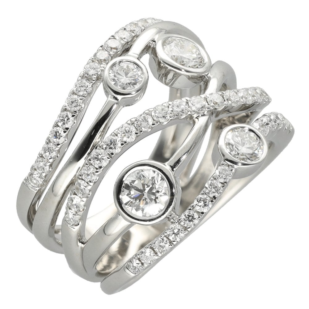 Ladies 18ct White Gold Lunar Diamond Pave Band Ring 1.53ct