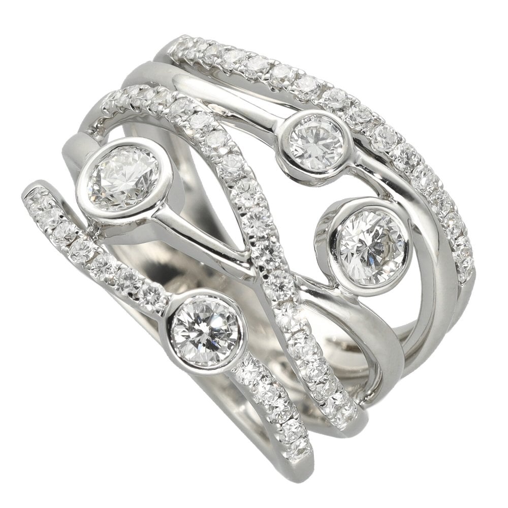 Ladies 18ct White Gold Lunar Diamond Pave Band Ring 1.53ct
