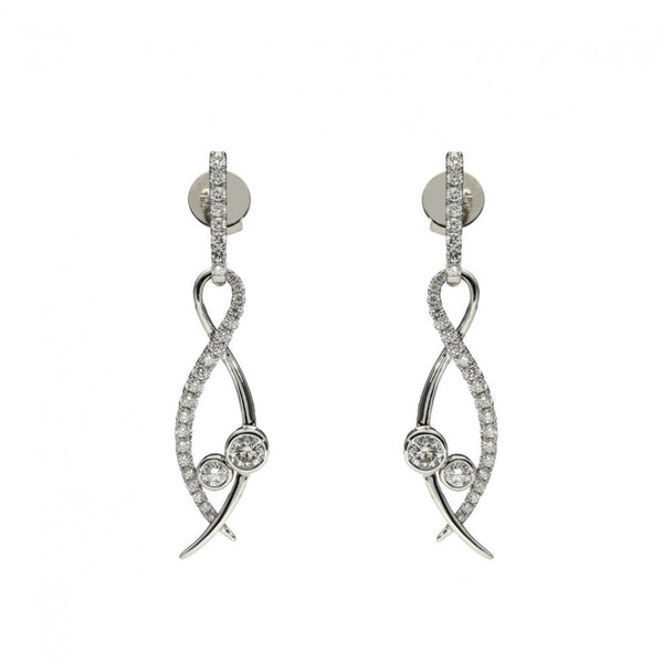 Ladies 18ct White Gold Lunar Diamond Drop Earrings - 0.85ct