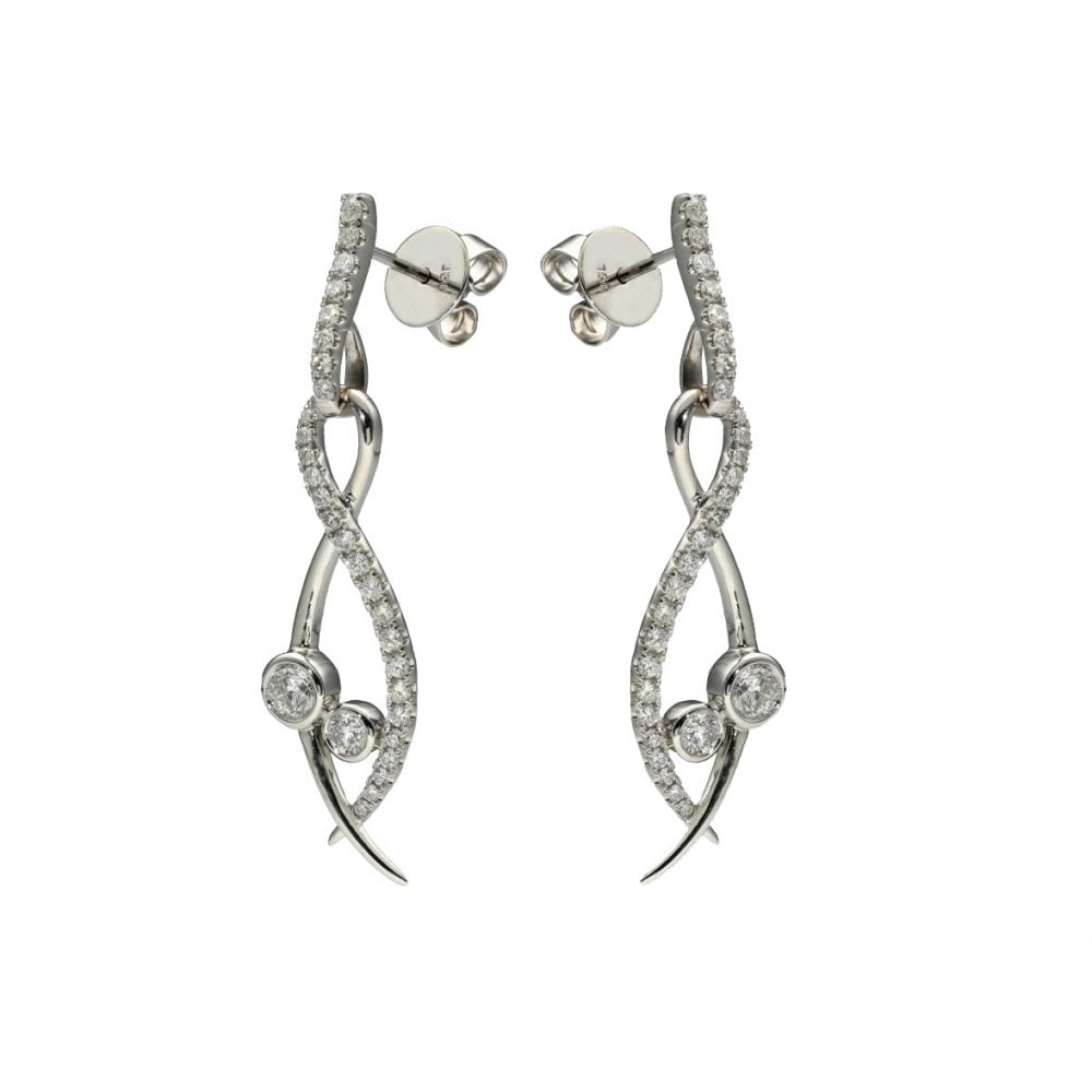 Ladies 18ct White Gold Lunar Diamond Drop Earrings - 0.85ct