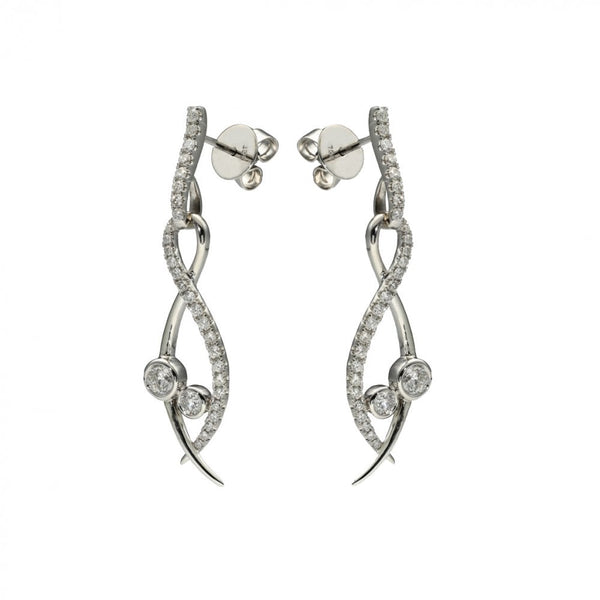 Ladies 18ct White Gold Lunar Diamond Drop Earrings - 0.85ct