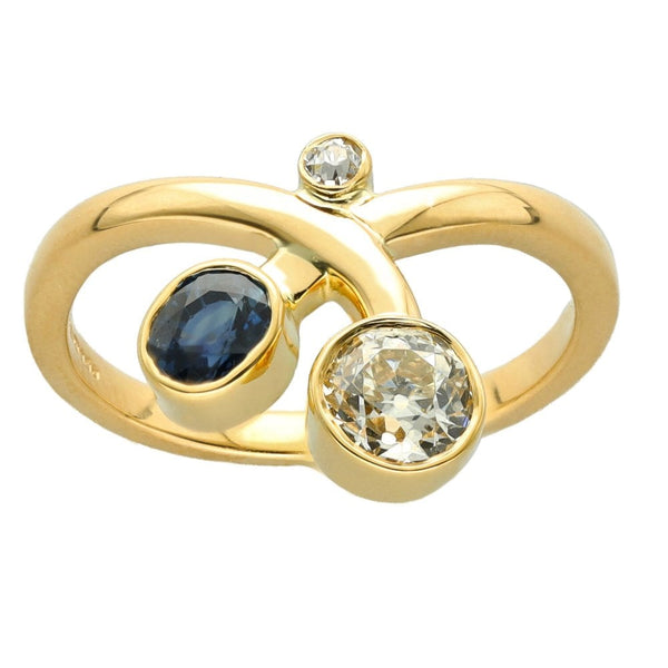 Ladies 18ct Yellow Gold Diamond & Sapphire Twist Ring - 0.56ct