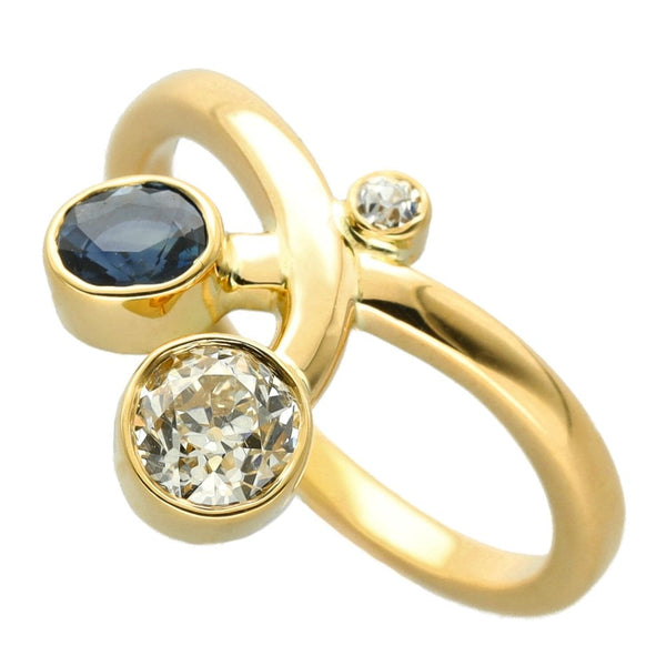 Ladies 18ct Yellow Gold Diamond & Sapphire Twist Ring - 0.56ct