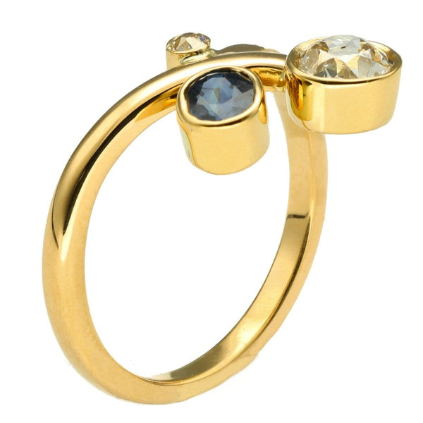 Ladies 18ct Yellow Gold Diamond & Sapphire Twist Ring - 0.56ct