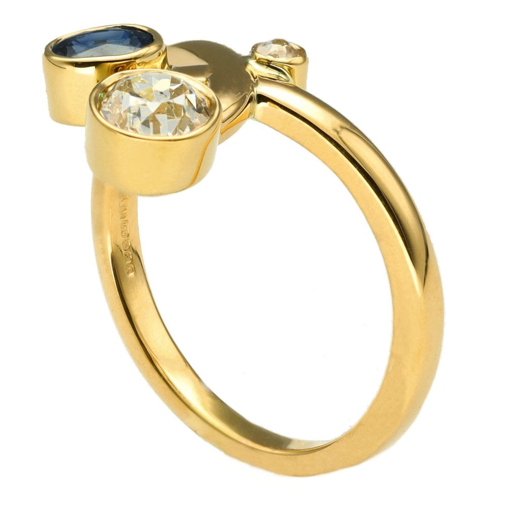 Ladies 18ct Yellow Gold Diamond & Sapphire Twist Ring - 0.56ct