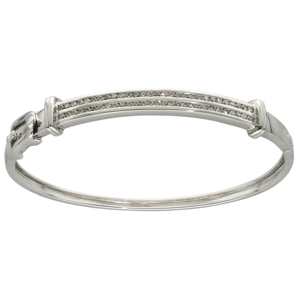 Ladies 9ct White Gold Diamond Set Bangle - 1.00ct