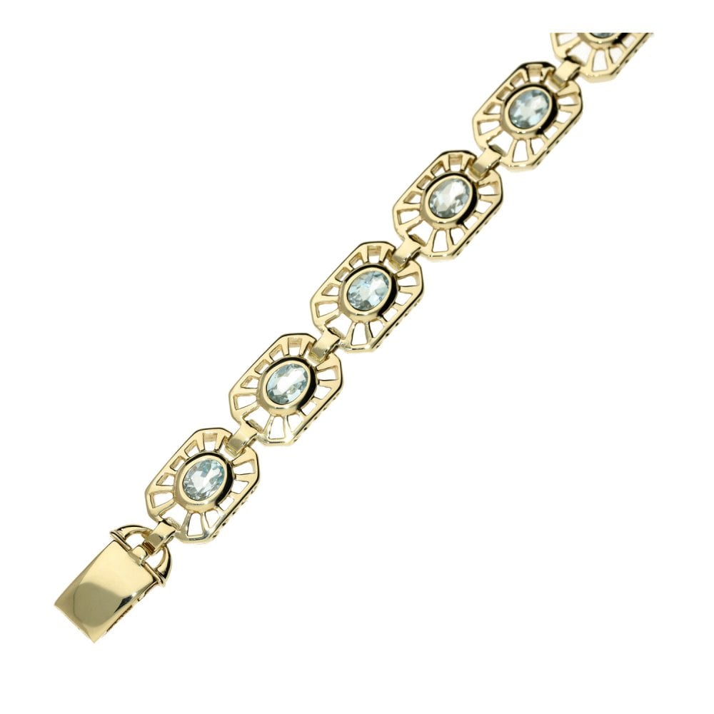 Ladies 9ct Yellow Gold Aquamarine Filigree Bracelet