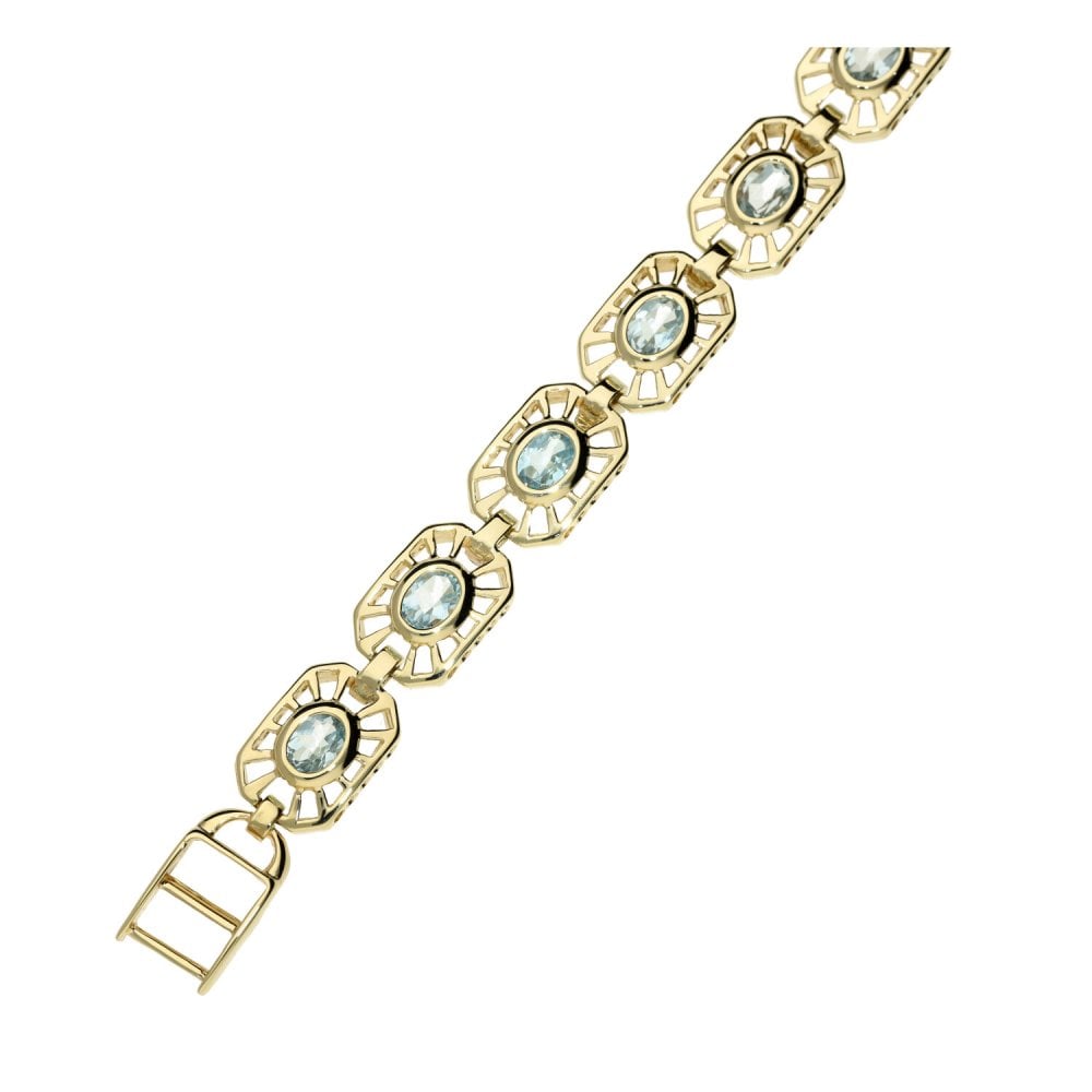 Ladies 9ct Yellow Gold Aquamarine Filigree Bracelet