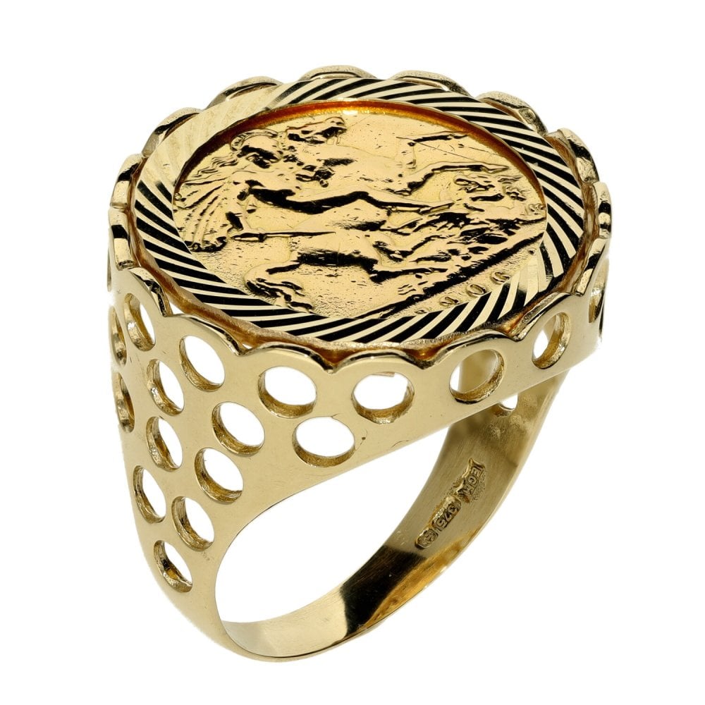1906 Yellow Gold Half Sovereign Coin Mounted Ring - Size S
