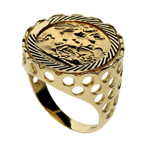 1906 Yellow Gold Half Sovereign Coin Mounted Ring - Size S