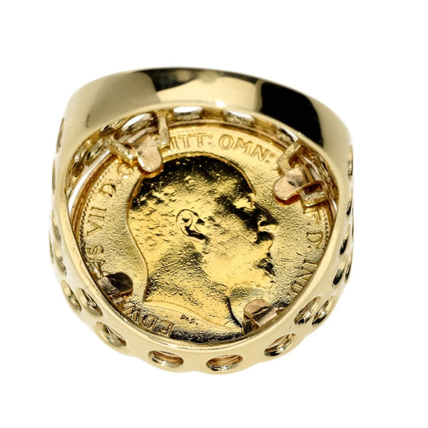 1906 Yellow Gold Half Sovereign Coin Mounted Ring - Size S