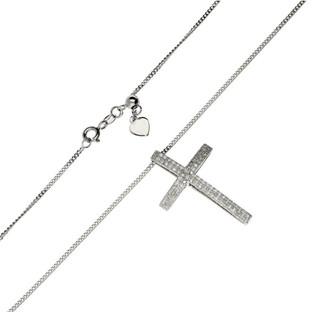 Ladies 9ct White Gold Diamond Cross & 18ct White Gold Chain