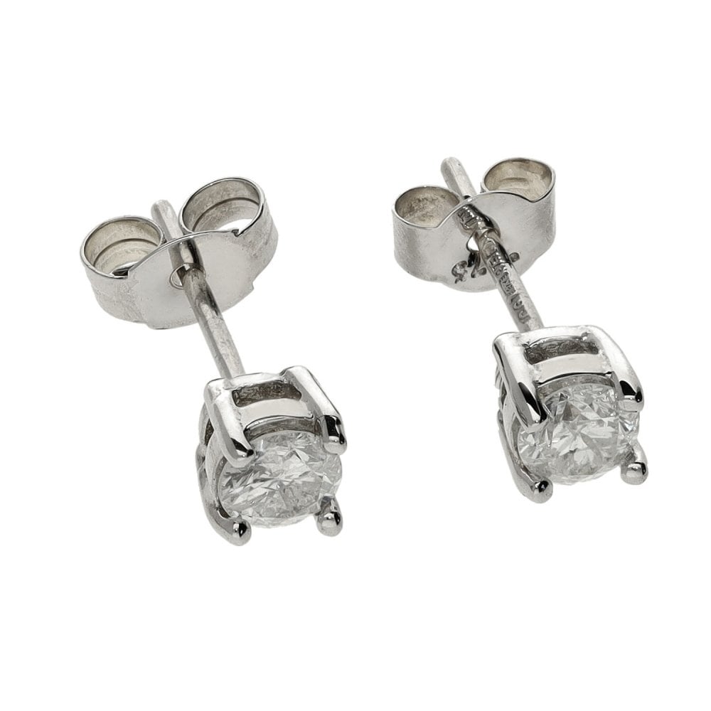 Ladies 9ct White Gold Diamond Set Stud Earrings - 0.36ct