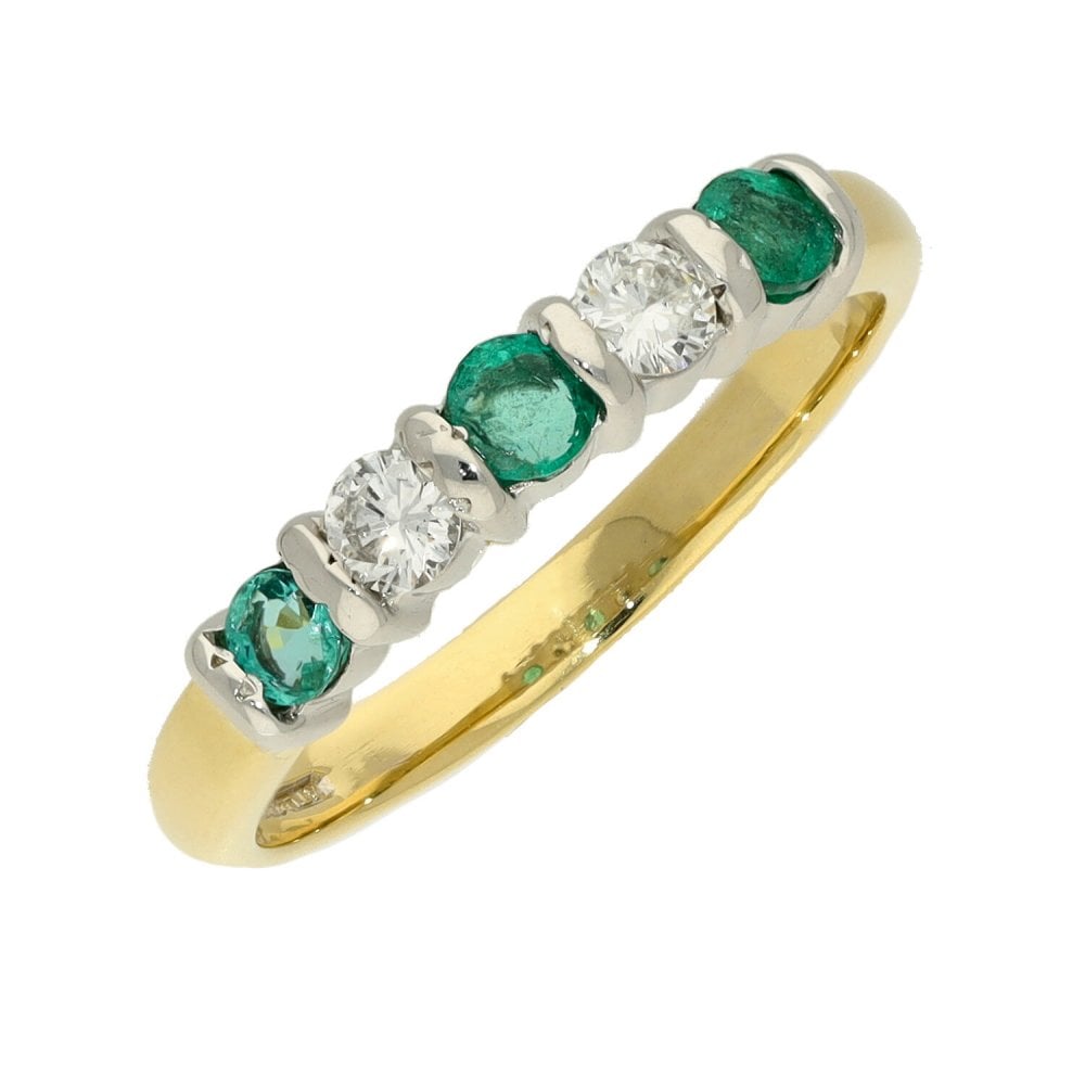 Ladies 18ct Yellow Gold Diamond & Emerald Half Eternity Ring