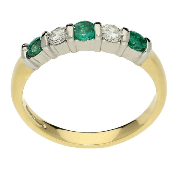 Ladies 18ct Yellow Gold Diamond & Emerald Half Eternity Ring